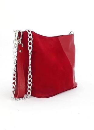 Модна жіноча сумка з натуральної шкіри "м'ята" (червоний)5 фото