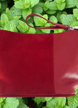 Модная женская сумка из натуральной кожи "мята" (красный)