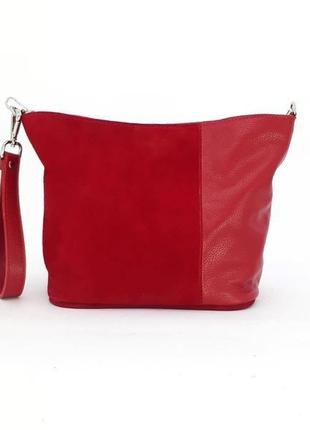 Модная женская сумка из натуральной кожи "мята" (красный)4 фото