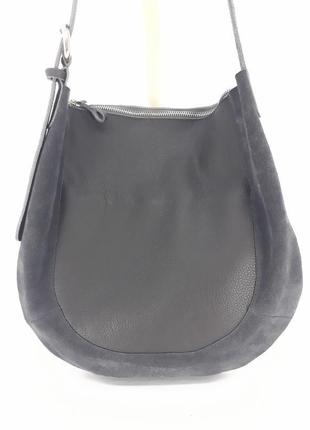 Женская кожаная сумка хобо "базилик" (серый)6 фото