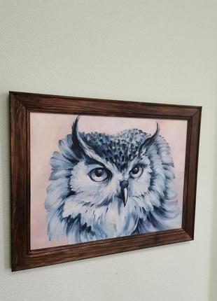 Картина в раме, мудрая сова, гризайль, размер 30х40см4 фото