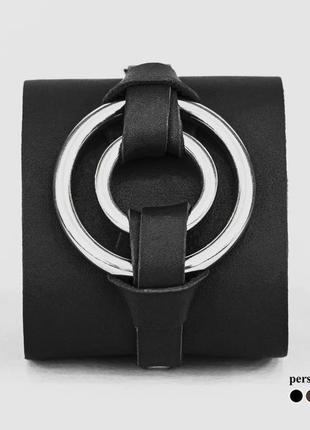Широкий кожаный браслет с круглой фурнитурой, код 30065 фото