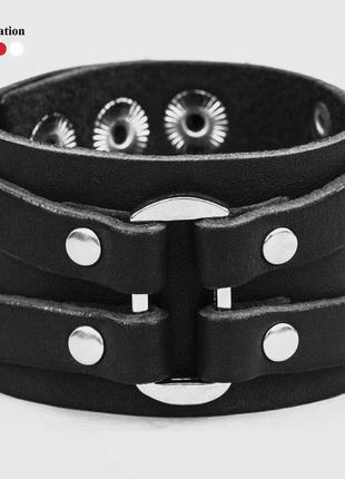 Черный кожаный браслет с овальной вставкой, код 31324 фото