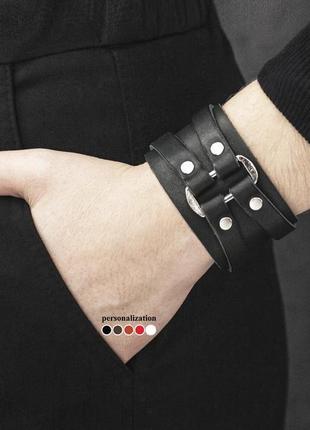 Черный кожаный браслет с овальной вставкой, код 31327 фото