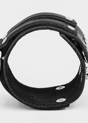 Чорний шкіряний браслет з овальною вставкою, код 31323 фото