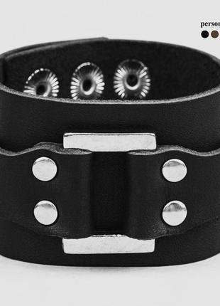 Черный кожаный браслет на заклепках, код 31414 фото