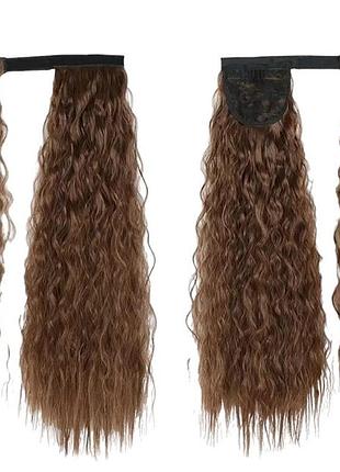 Причіпний хвилястий хвіст каштан 55см, коси, кінський хвіст, термоволокно