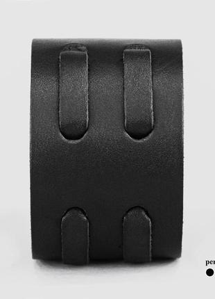 Черный кожаный браслет с полосками, код 35104 фото
