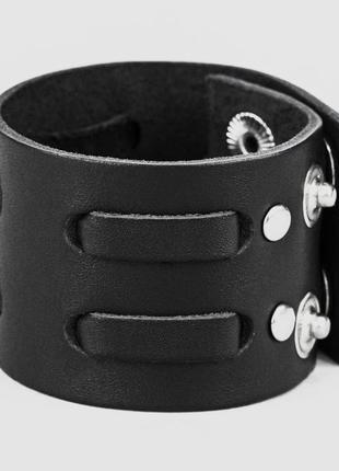 Черный кожаный браслет с полосками, код 35102 фото