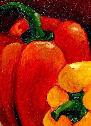 Перцы к завтраку, живопись,20х20см