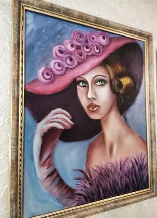 Живопис, дама в капелюсі,полотно розмір 40х50см1 фото