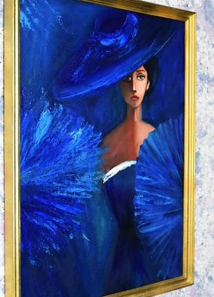 Дама в синем,живопись,оргалит30х40см1 фото