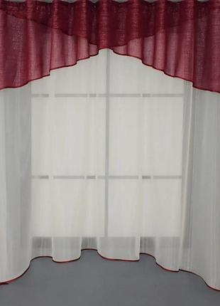 Тюль арка (290х170см). колір молочний з бордовим
