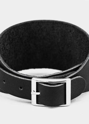 Гипоаллергенный - черный широкий кожаный браслет, код 80205 фото