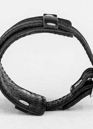 Черный футуристичный прошитый кожаный браслет код 6335ст6 фото