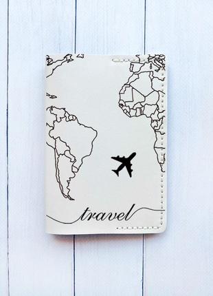Шкіряна обкладинка на паспорт книжку :: біла молочна (принт 330)1 фото