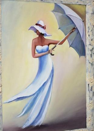 Девушка с зонтом,35х45см размер холста,живопись3 фото