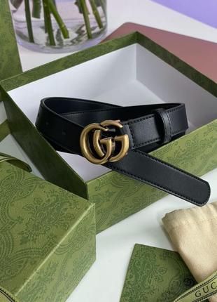 Ремешок кожаный gucci leather belt with double g gold buckle