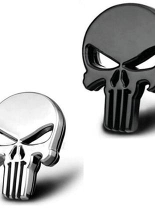 Наклейка-эмблема 3d «череп» для оружия, автомобиля, хромированный метал.
