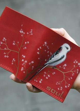 Красный кошелек с птичкой.3 фото