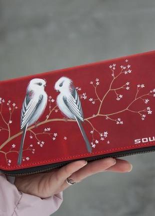 Шкіряний гаманець з парою білих птахів.3 фото