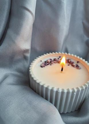 Аромат лимонний торт соєва свічка з фіолетовими квітами в кашпо9 фото
