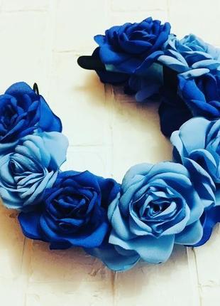 Обруч для волос "розы голубые"2 фото