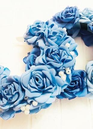 Обруч для волос "розы голубые"1 фото