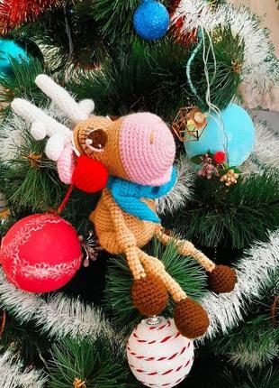 В'язаний олень гачком, оленя амігурумі, новорічна іграшка олень, іграшка на ялинку оленя1 фото
