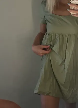 Фірмова бавовняна, легка сукня oversize оливкового кольору, р. 38 (s-m).4 фото
