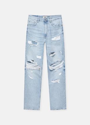 Рваные мужские молодежные джинсы pull&bear wide-leg-jeans mit rissen