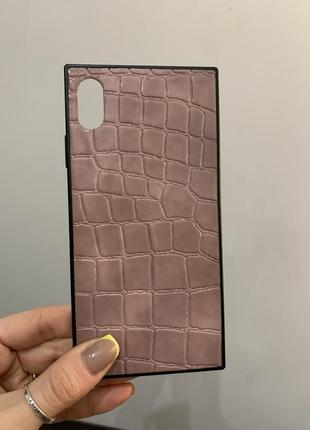 Чохол на iphone xs maks шкіряний крокодил пудра рожевий
