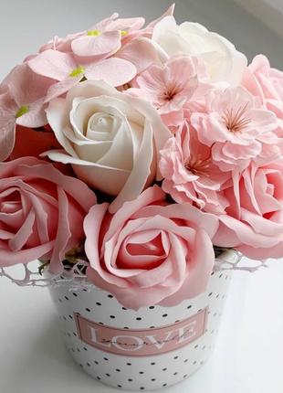 Мыльные цветы, букет из мыльных роз, композиция цветы из мыла, розы из мыла модель № 18