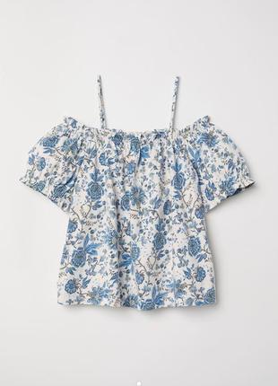Брендовий топ блуза з відкритими плечима h&amp;m квіти етикетка1 фото
