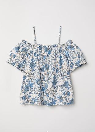 Брендовий топ блуза з відкритими плечима h&m квіти етикетка