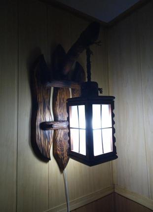 Светильник настенный бра из дерева "фонарь"4 фото