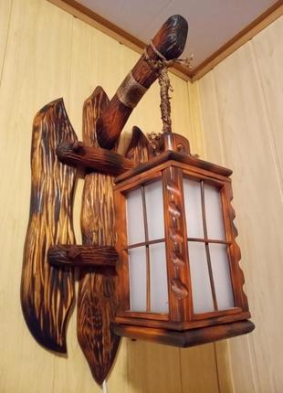 Светильник настенный бра из дерева "фонарь"1 фото