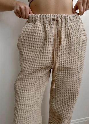 Стильний домашній костюм жіночий бежевий sota, кофта + штани twins10 фото