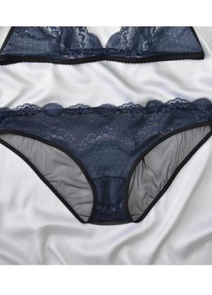 Темно-синий комплект нижнего белья , комплекты нижнего женского белья , нижнее белье женское3 фото