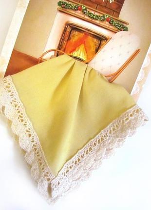 Подарочный носовой платок тепла, мира и добра! желтый с кружевом2 фото