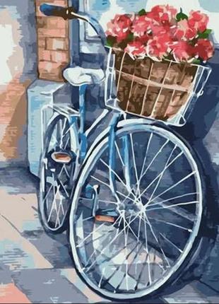 Картина за номерами "квіти та велосипед" 40×50 см без підрамника