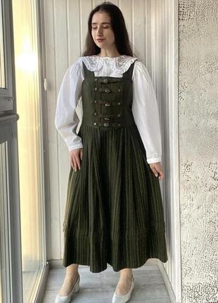 Шерстяной зеленый винтажный австрийский сарафан m&amp;g винтаж