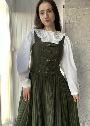 Шерстяной зеленый винтажный австрийский сарафан m&amp;g винтаж