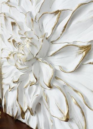 Панно об'ємна квітка півонія біла із золотом гранд презент кpд...3 фото