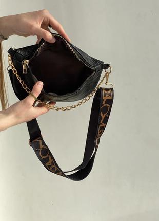 Женская сумка fashion бананка кросс-боди на ремешке через плечо черная3 фото
