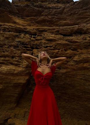 Червона муслінова максі сукня бавовна 100% 42 44 46 xs s m l8 фото