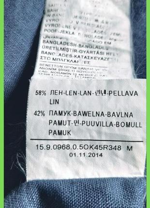 Очень тонкая синяя рубашка мужская унисекс лен новая р. м benetton италия6 фото