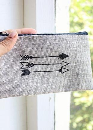 Льняной пенал с рисунком "стрелы"