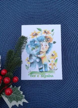Открытка рождественская новый год, открытка авторская "котики и хлопок"2 фото