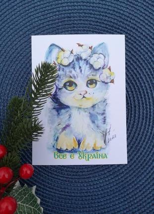 Открытка рождественская новый год, открытка авторская "котики и хлопок"2 фото